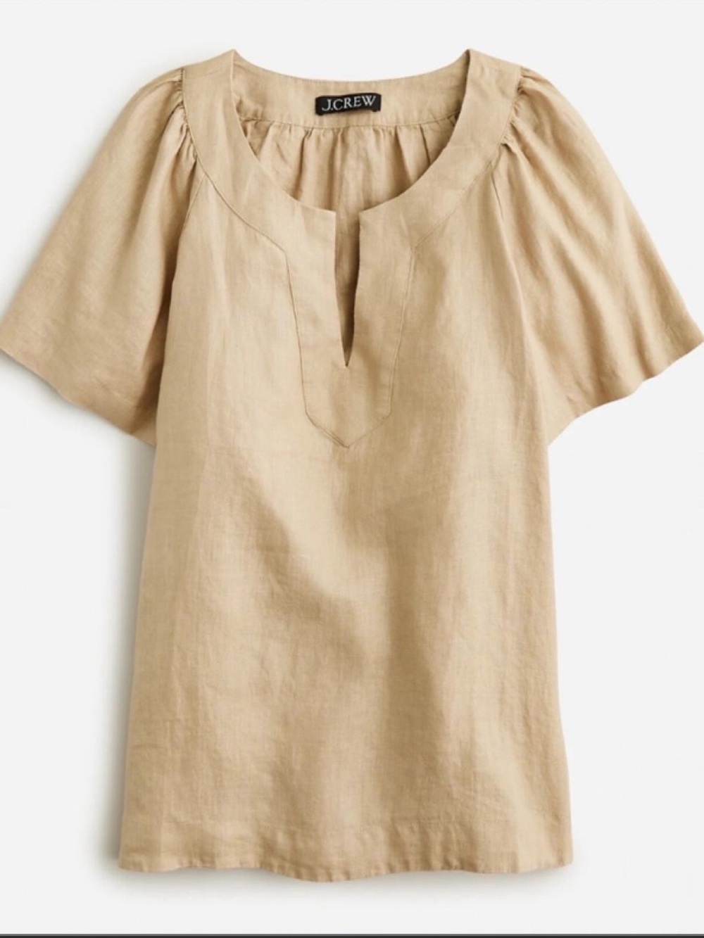 J. Crew Beige Split-Neck Linen Tunic Top